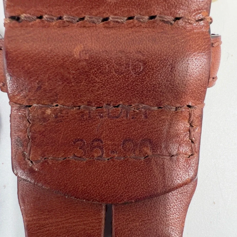 Mens Braided Woven Leather Belt Brown Solid Brass Buckle 36 Vintage 90s